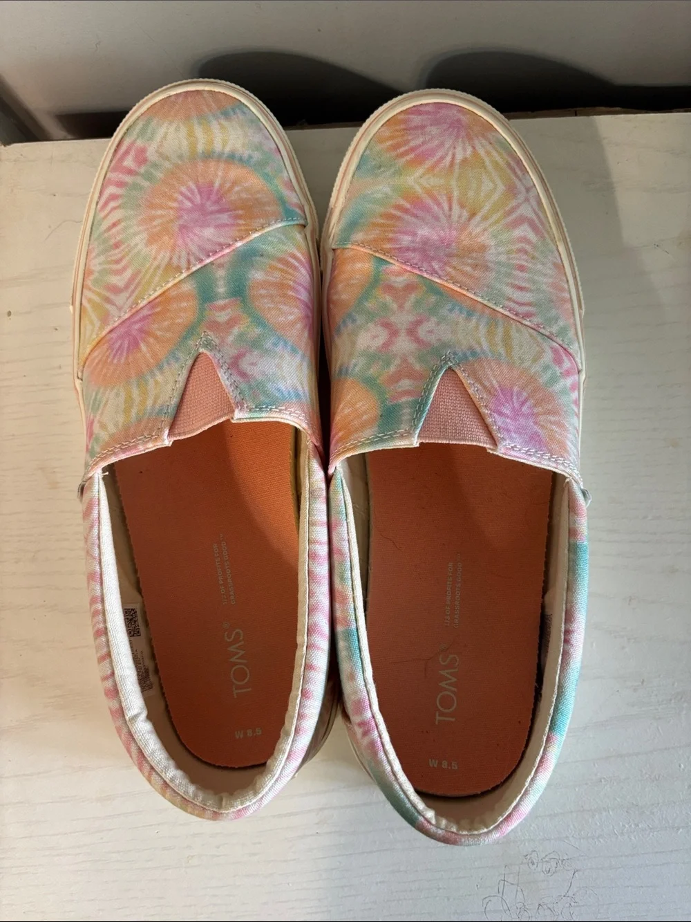 Toms Pastel Tie-Dye Slip-On Sneakers in Pink, Peach, Mint